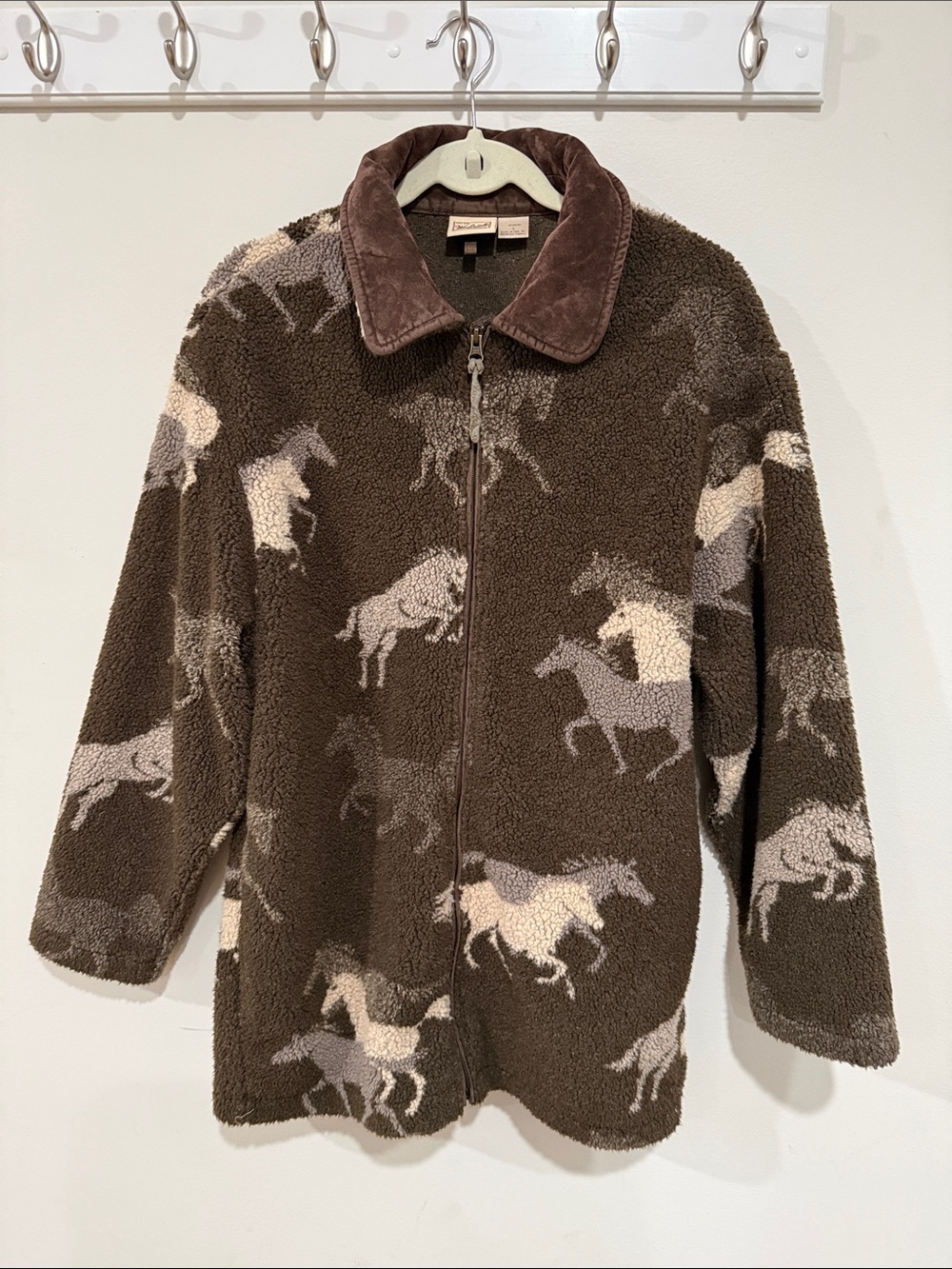 Woolrich Brown Sherpa Jacket with Horse Pattern